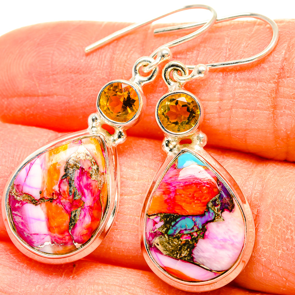 Kingman Pink Dahlia Turquoise Earrings handcrafted by Anasilvercos - EARR430235