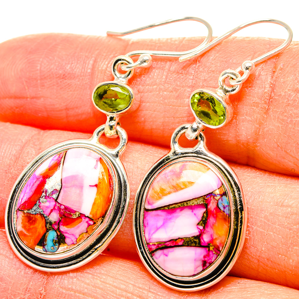 Kingman Pink Dahlia Turquoise Earrings handcrafted by Anasilvercos - EARR430237
