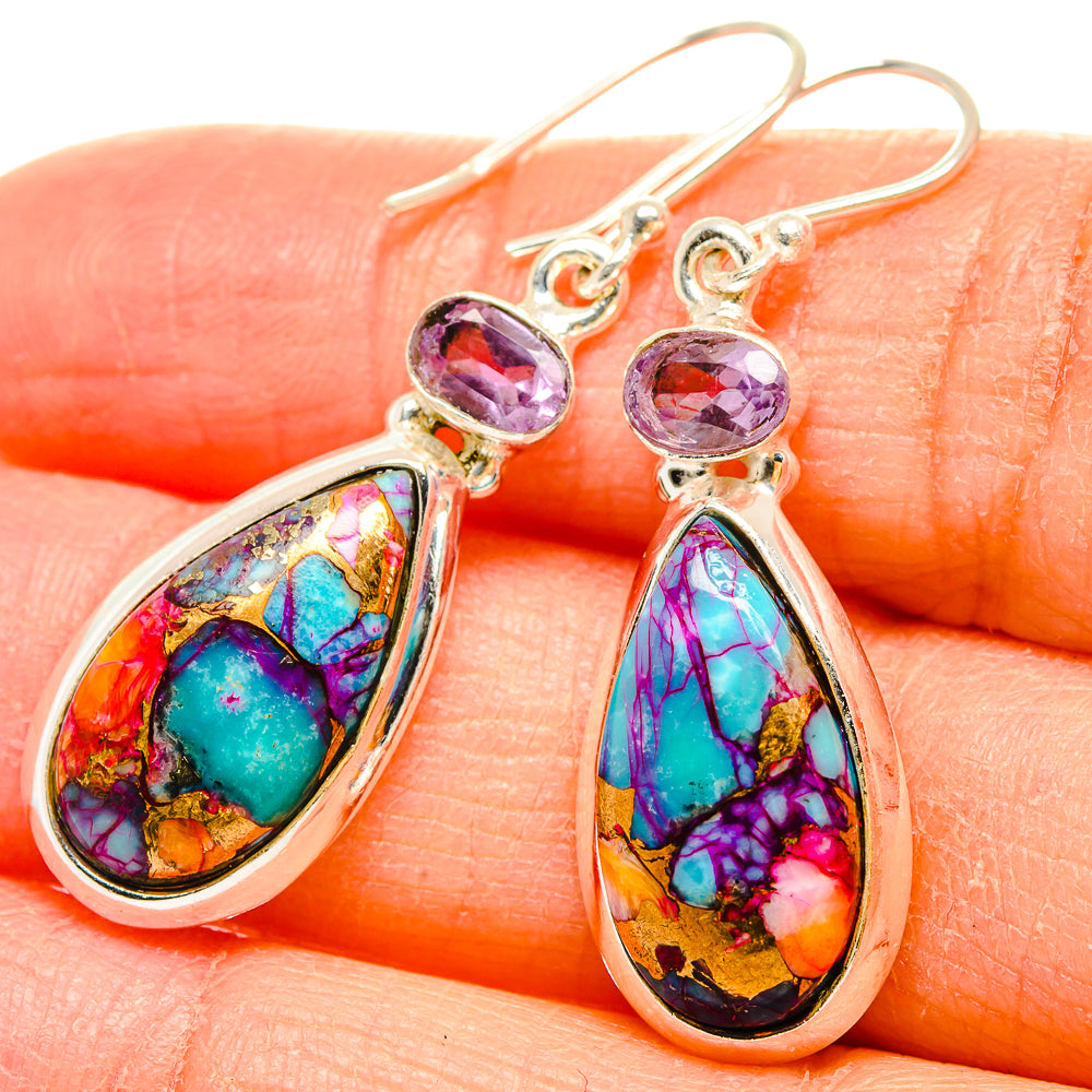 Kingman Pink Dahlia Turquoise Earrings handcrafted by Anasilvercos - EARR430240
