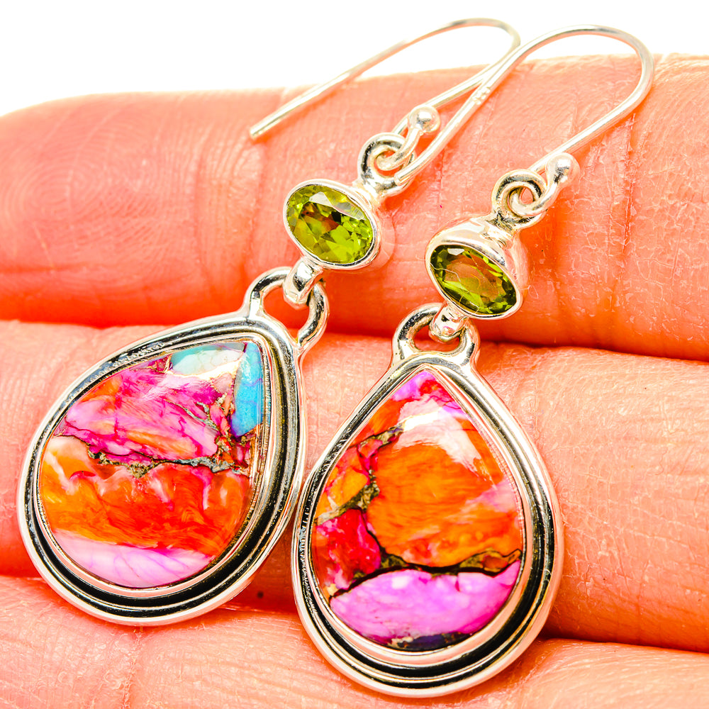 Kingman Pink Dahlia Turquoise Earrings handcrafted by Anasilvercos - EARR430243