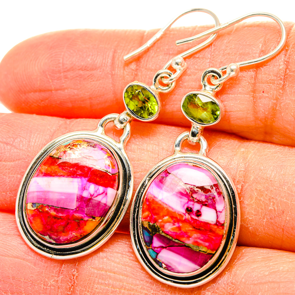 Kingman Pink Dahlia Turquoise Earrings handcrafted by Anasilvercos - EARR430252