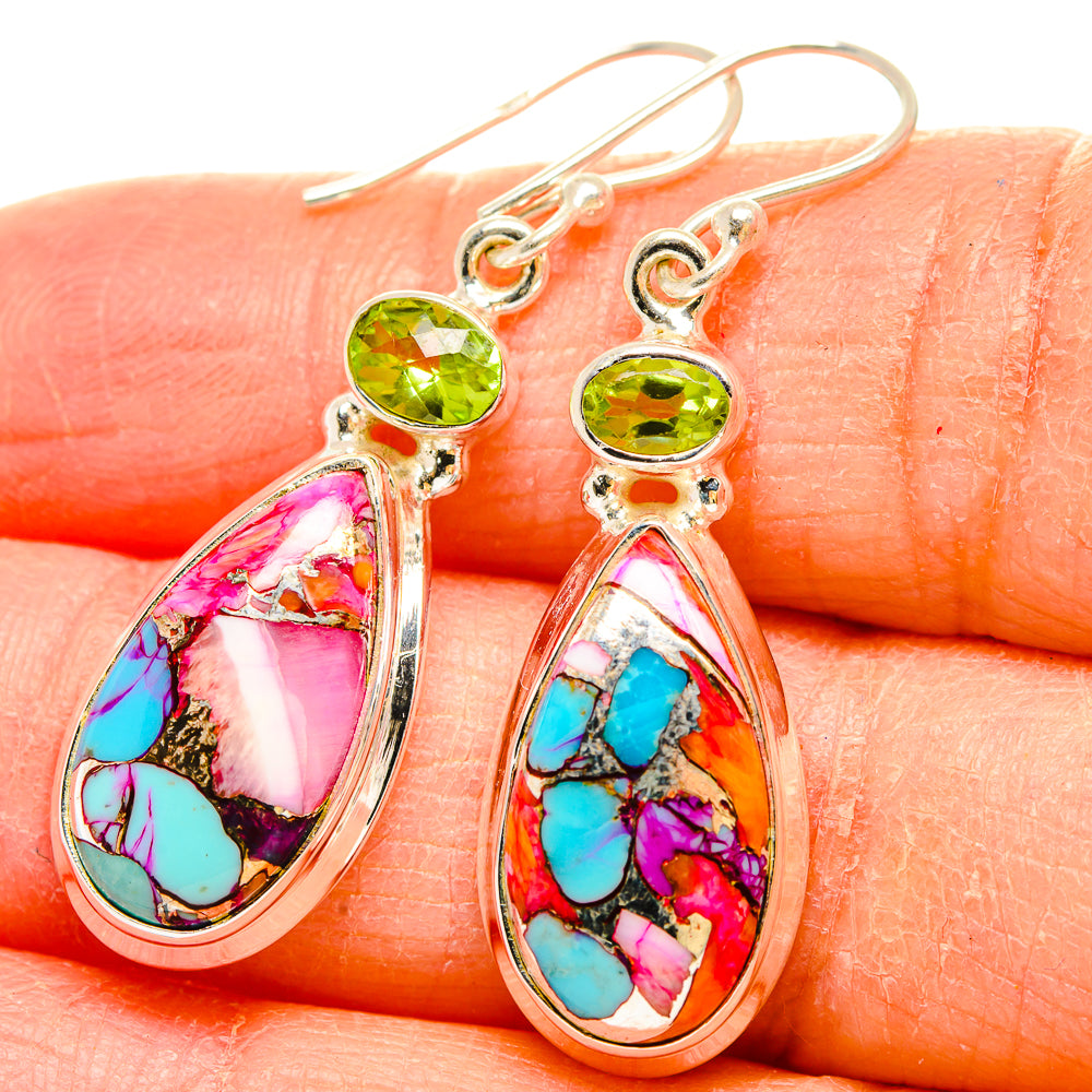 Kingman Pink Dahlia Turquoise Earrings handcrafted by Anasilvercos - EARR430254