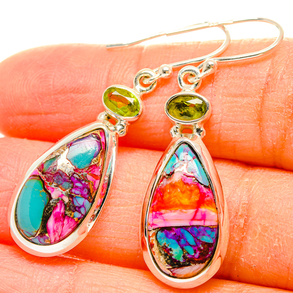 Kingman Pink Dahlia Turquoise Earrings handcrafted by Anasilvercos - EARR430265