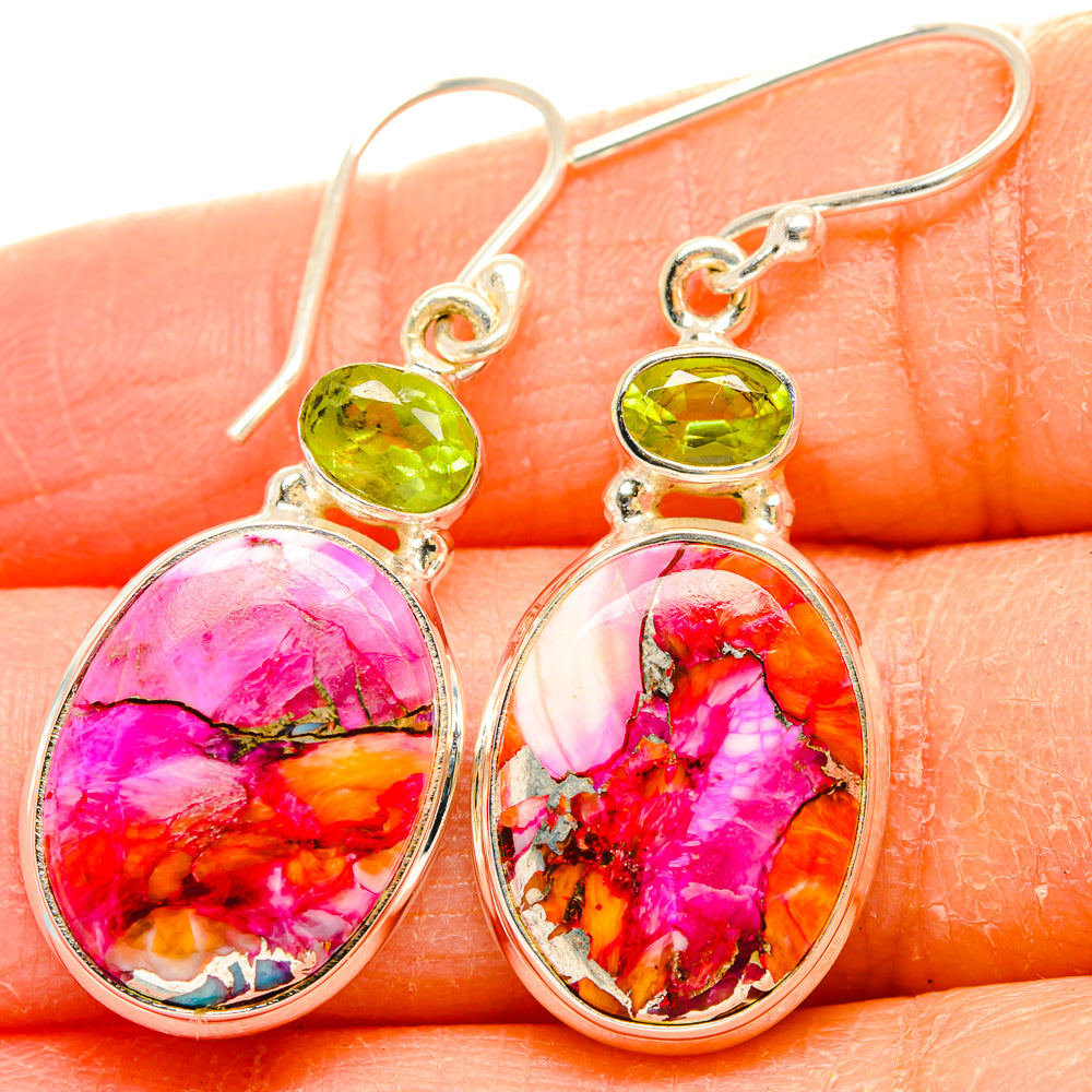 Kingman Pink Dahlia Turquoise Earrings handcrafted by Anasilvercos - EARR430273