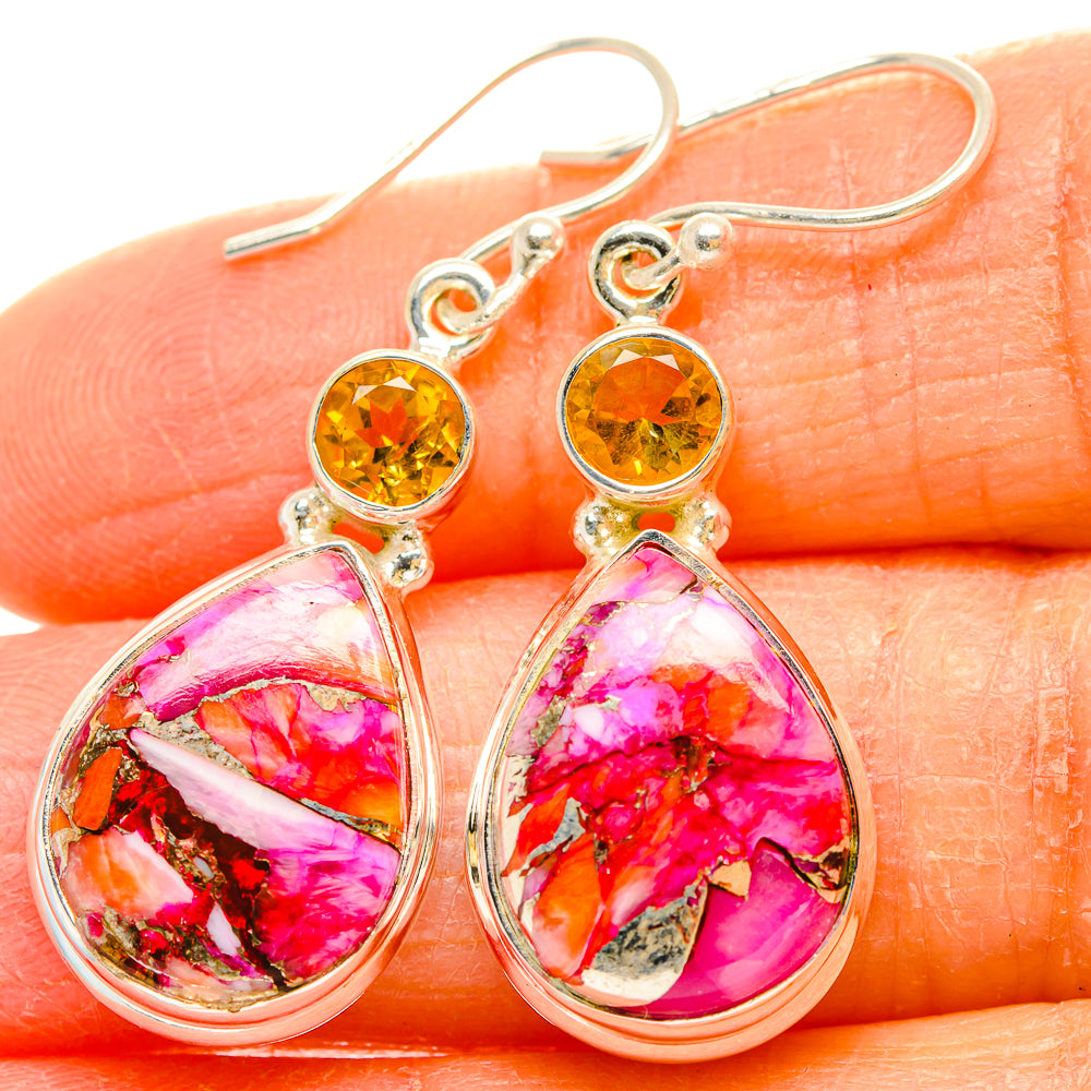 Kingman Pink Dahlia Turquoise Earrings handcrafted by Anasilvercos - EARR430276