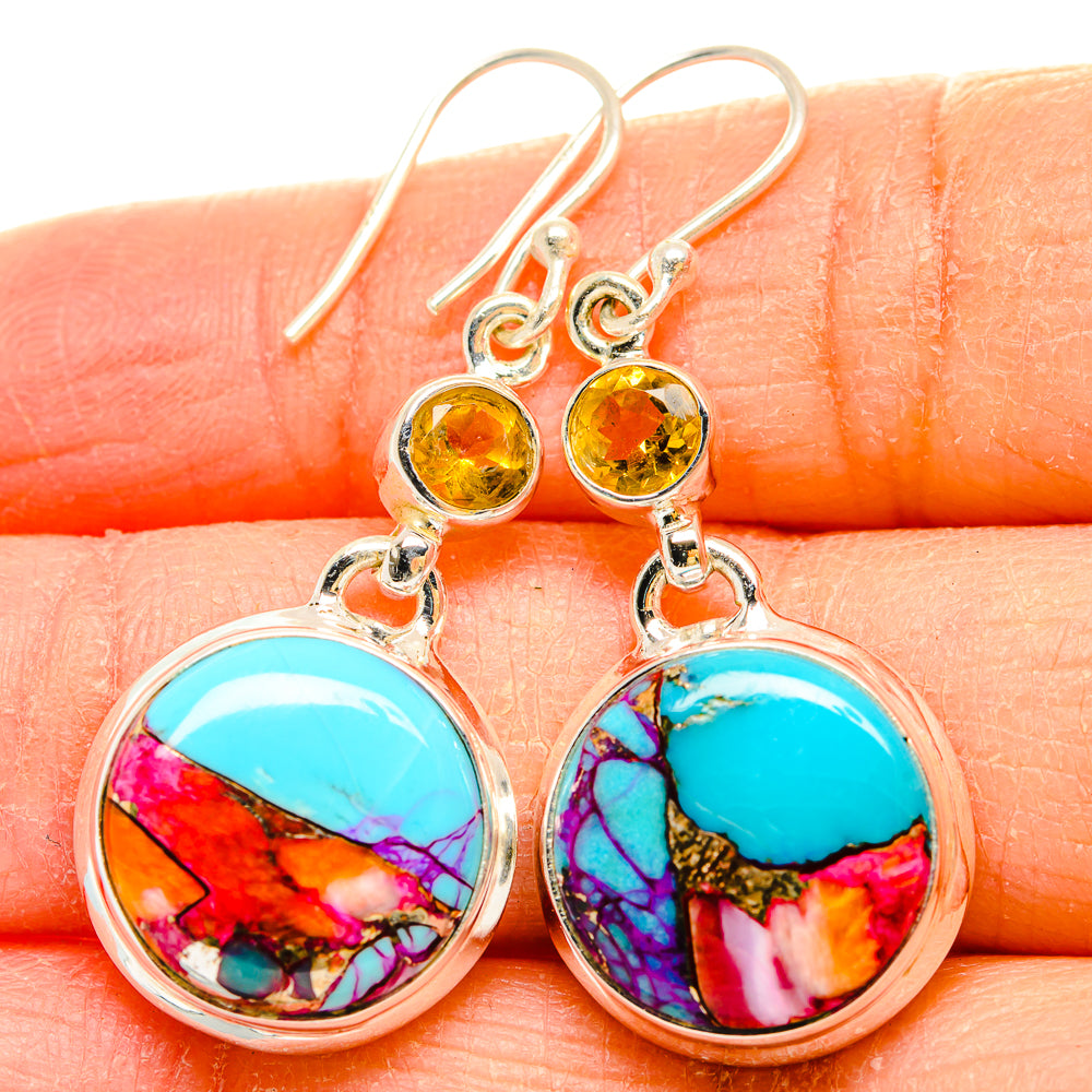 Kingman Pink Dahlia Turquoise Earrings handcrafted by Anasilvercos - EARR430280