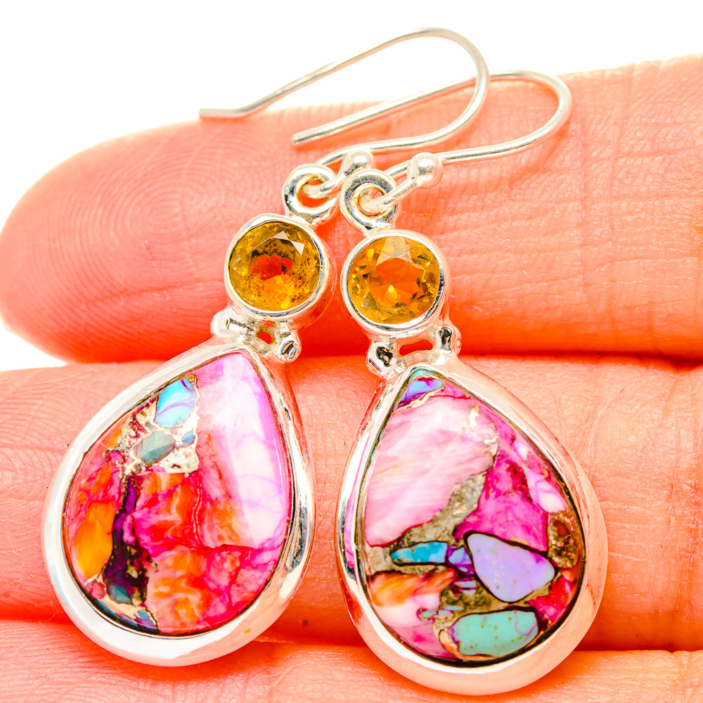 Kingman Pink Dahlia Turquoise Earrings handcrafted by Anasilvercos - EARR430282