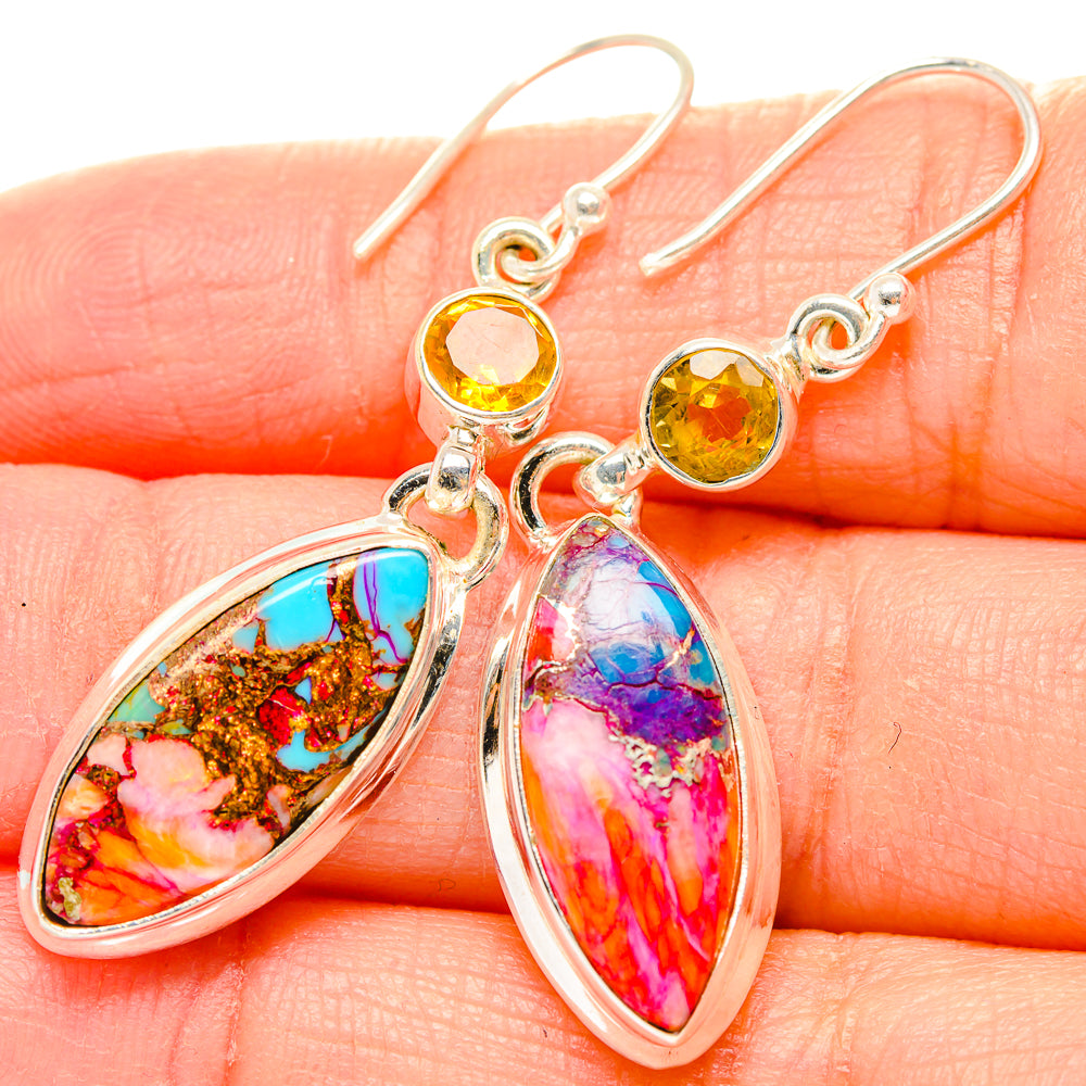 Kingman Pink Dahlia Turquoise Earrings handcrafted by Anasilvercos - EARR430286