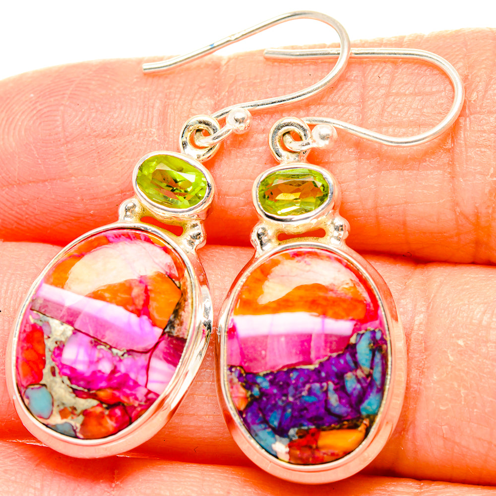 Kingman Pink Dahlia Turquoise Earrings handcrafted by Anasilvercos - EARR430292