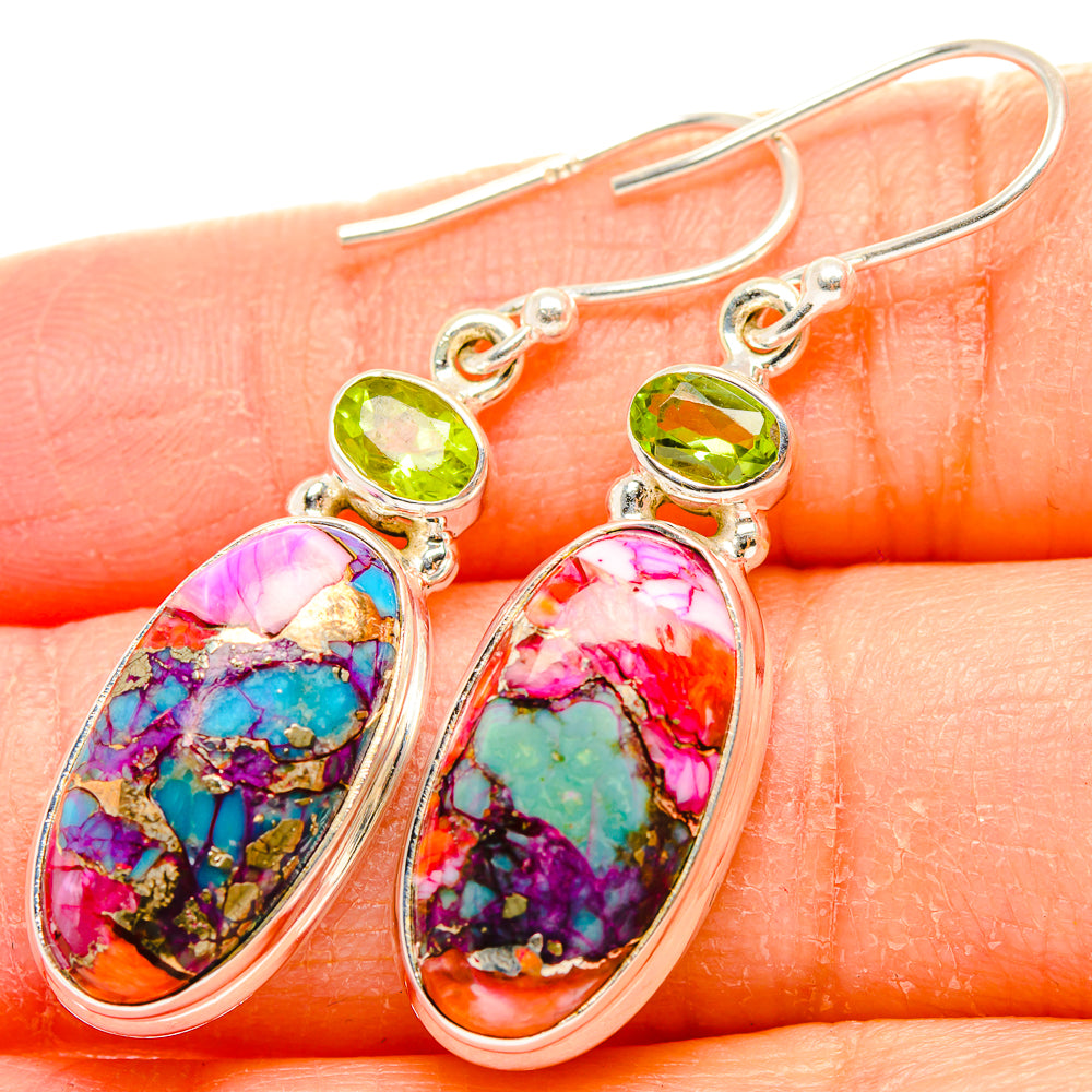 Kingman Pink Dahlia Turquoise Earrings handcrafted by Anasilvercos - EARR430296
