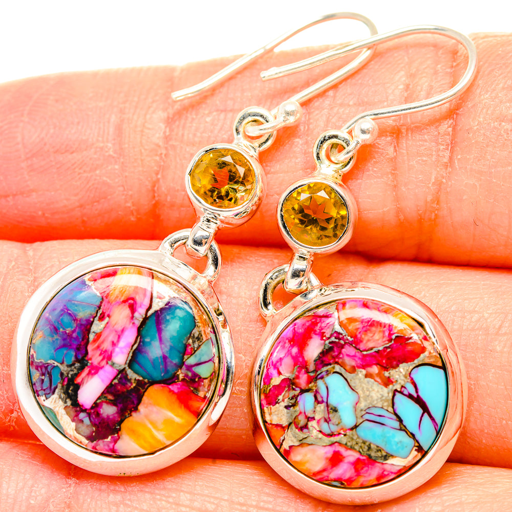 Kingman Pink Dahlia Turquoise Earrings handcrafted by Anasilvercos - EARR430297