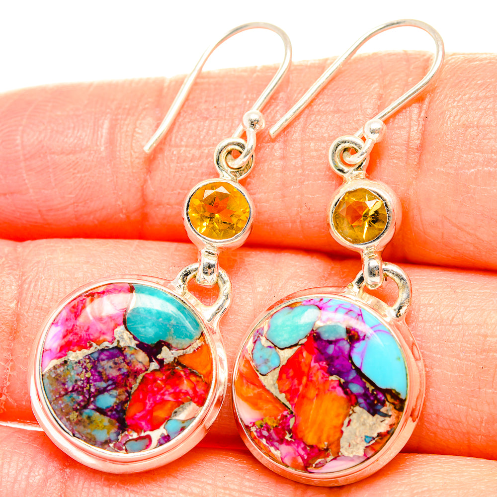 Kingman Pink Dahlia Turquoise Earrings handcrafted by Anasilvercos - EARR430305