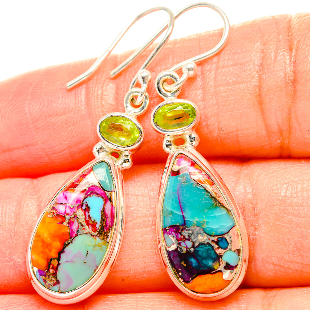 Kingman Pink Dahlia Turquoise Earrings handcrafted by Anasilvercos - EARR430307