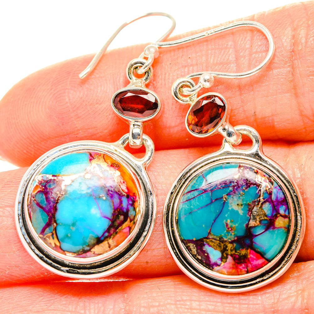Kingman Pink Dahlia Turquoise Earrings handcrafted by Anasilvercos - EARR430313