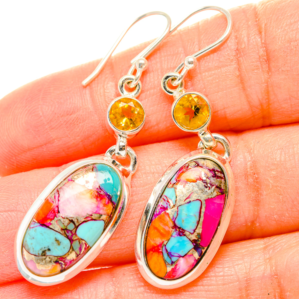 Kingman Pink Dahlia Turquoise Earrings handcrafted by Anasilvercos - EARR430315