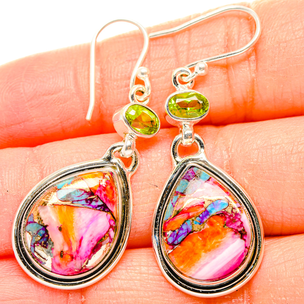 Kingman Pink Dahlia Turquoise Earrings handcrafted by Anasilvercos - EARR430319