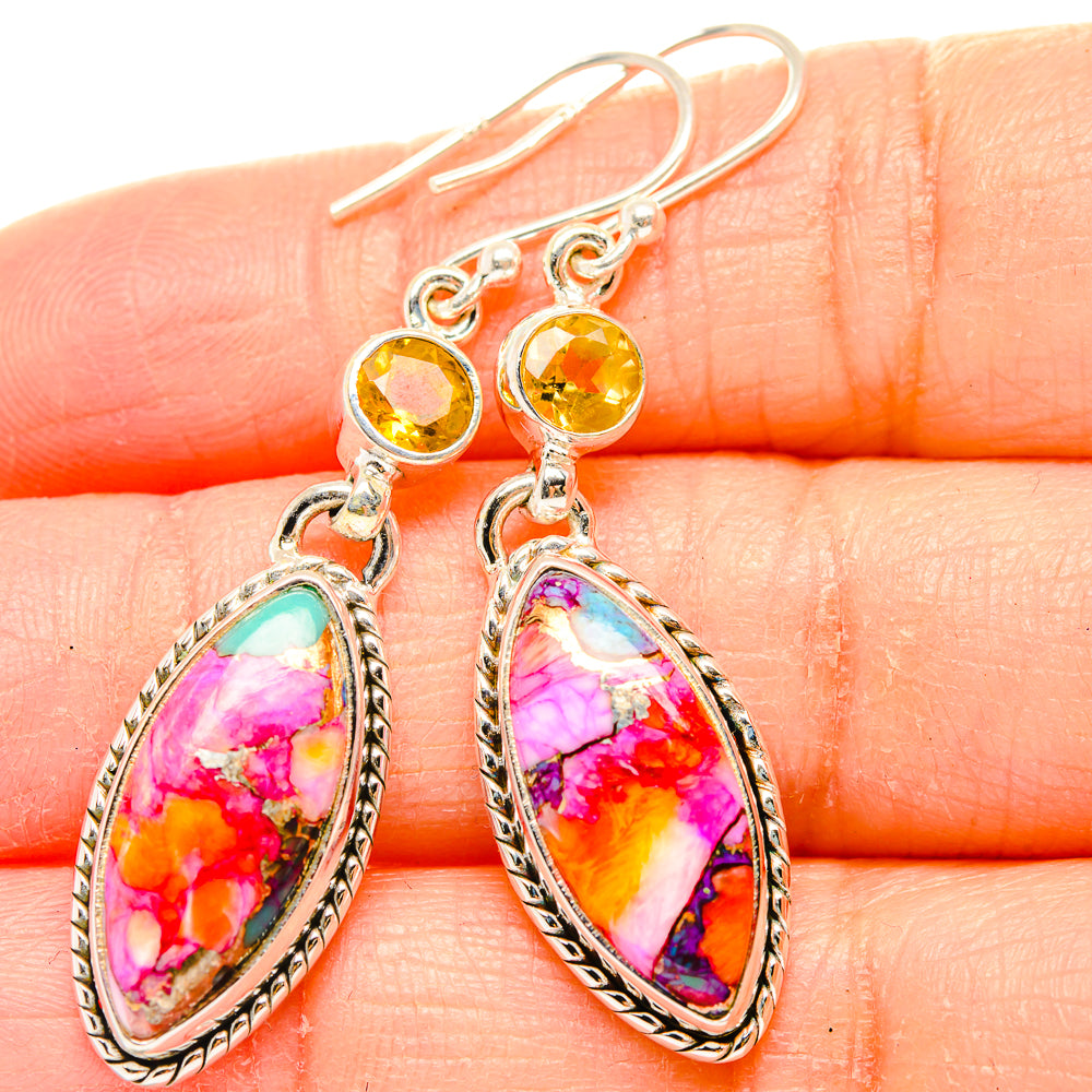 Kingman Pink Dahlia Turquoise Earrings handcrafted by Anasilvercos - EARR430322
