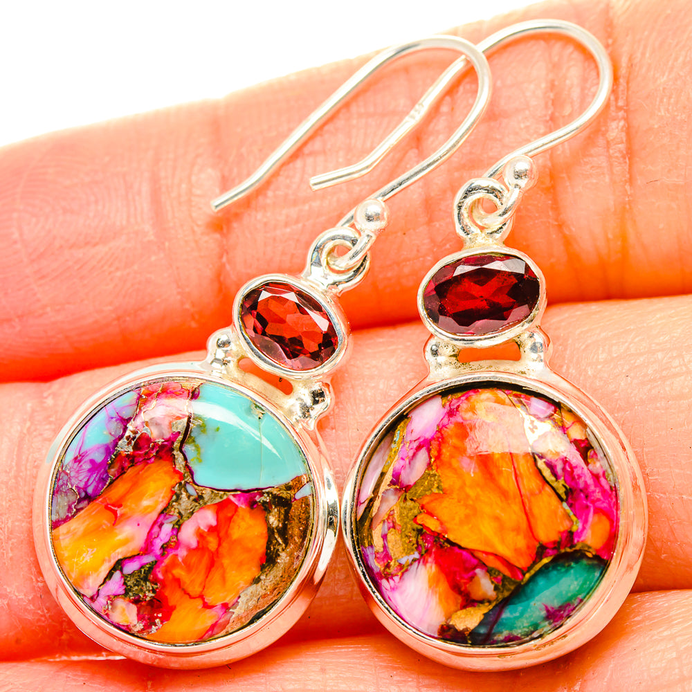 Kingman Pink Dahlia Turquoise Earrings handcrafted by Anasilvercos - EARR430327