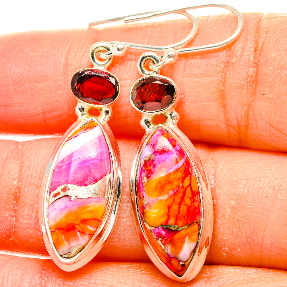 Kingman Pink Dahlia Turquoise Earrings handcrafted by Anasilvercos - EARR430329