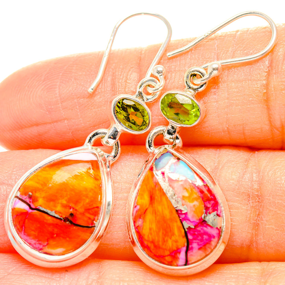 Kingman Pink Dahlia Turquoise, Peridot Earrings handcrafted by Anasilvercos - EARR430332