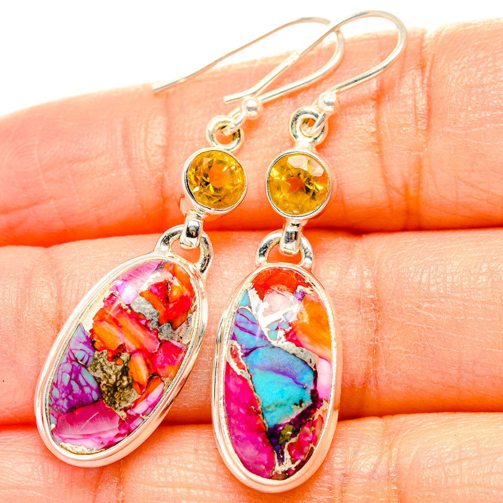 Kingman Pink Dahlia Turquoise, Citrine Earrings handcrafted by Anasilvercos - EARR430333