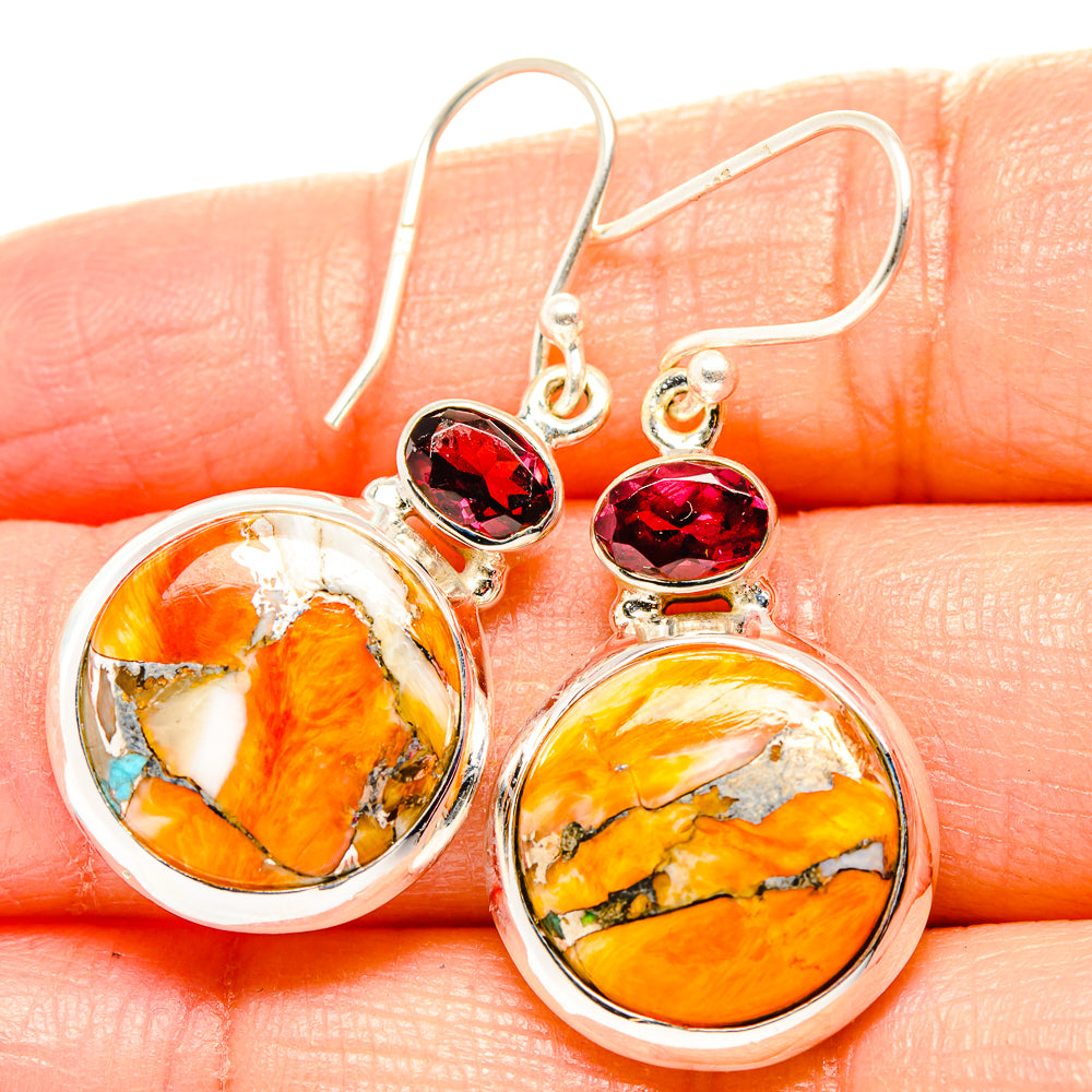 Spiny Oyster Turquoise, Garnet Earrings handcrafted by Anasilvercos - EARR430335