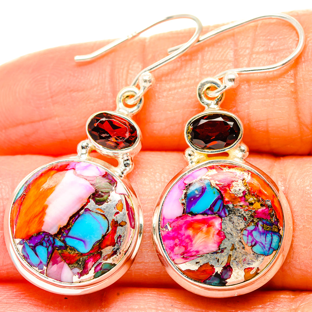 Kingman Pink Dahlia Turquoise, Garnet Earrings handcrafted by Anasilvercos - EARR430338