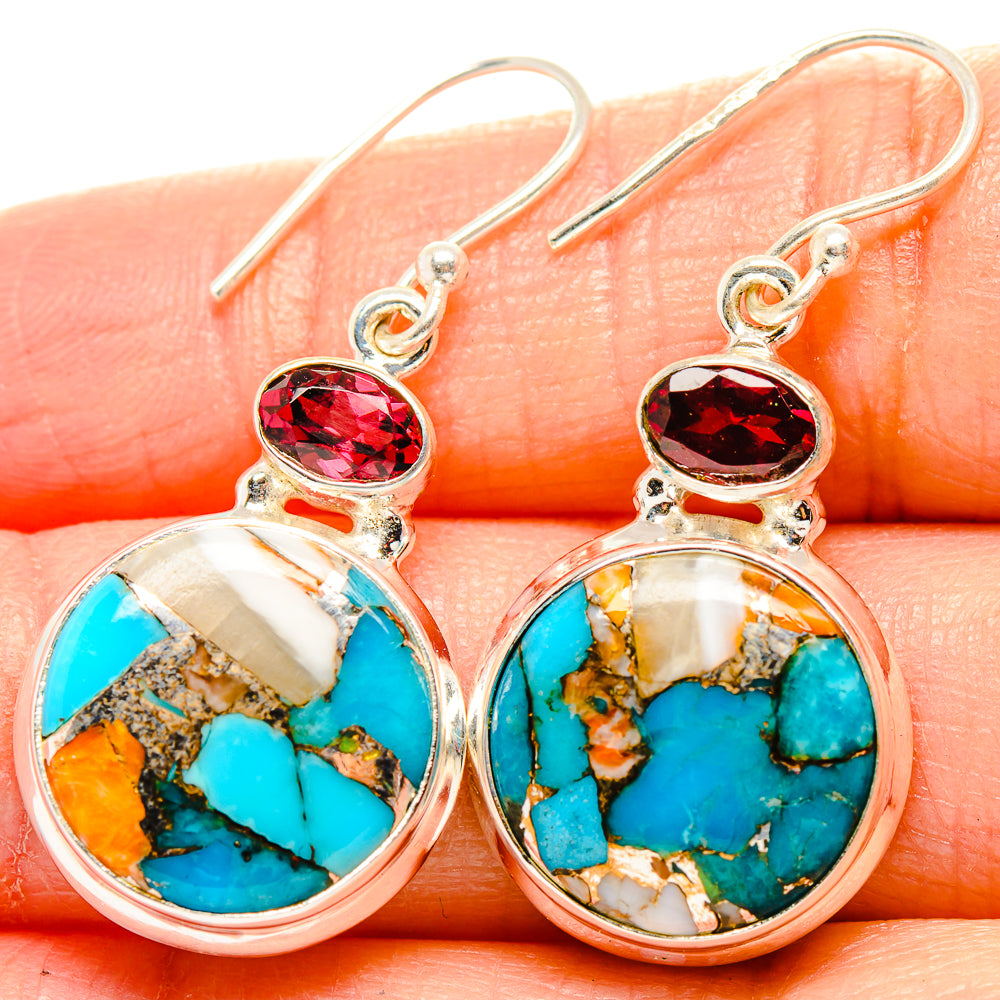 Spiny Oyster Turquoise, Garnet Earrings handcrafted by Anasilvercos - EARR430339