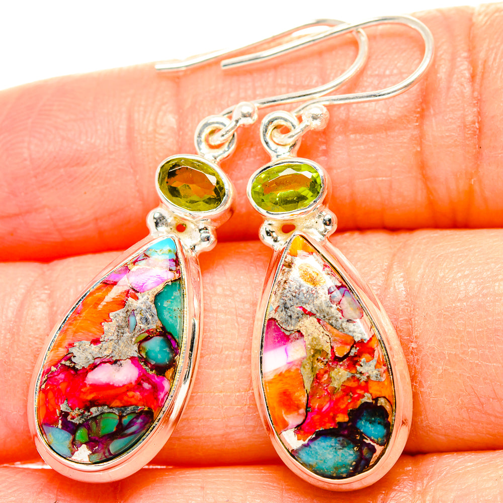 Kingman Pink Dahlia Turquoise, Peridot Earrings handcrafted by Anasilvercos - EARR430342