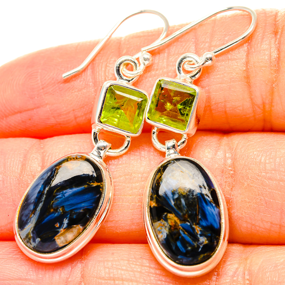 Pietersite, Peridot Earrings handcrafted by Anasilvercos - EARR430343