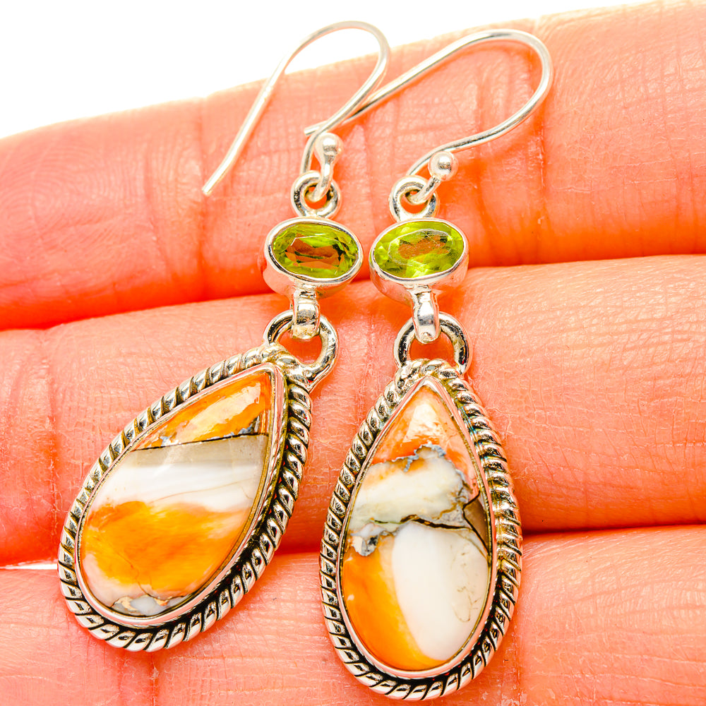 Spiny Oyster Turquoise, Peridot Earrings handcrafted by Anasilvercos - EARR430353