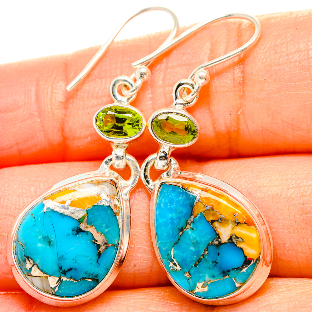 Blue Copper Composite Turquoise, Peridot Earrings handcrafted by Anasilvercos - EARR430357