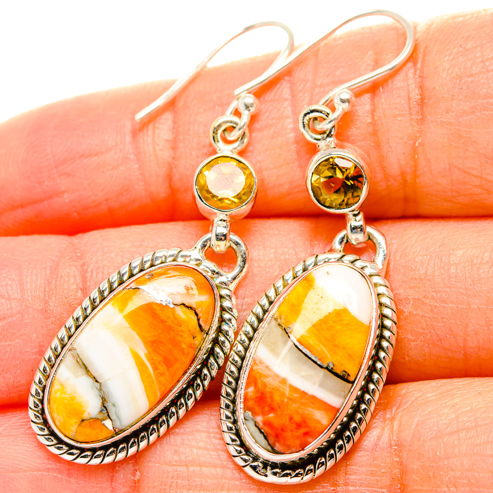 Spiny Oyster Turquoise, Citrine Earrings handcrafted by Anasilvercos - EARR430359