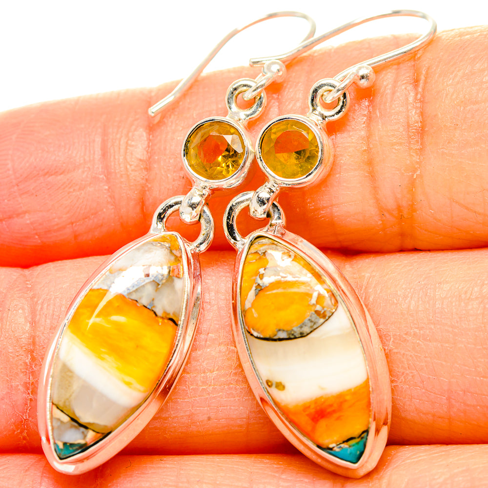 Spiny Oyster Turquoise, Citrine Earrings handcrafted by Anasilvercos - EARR430361