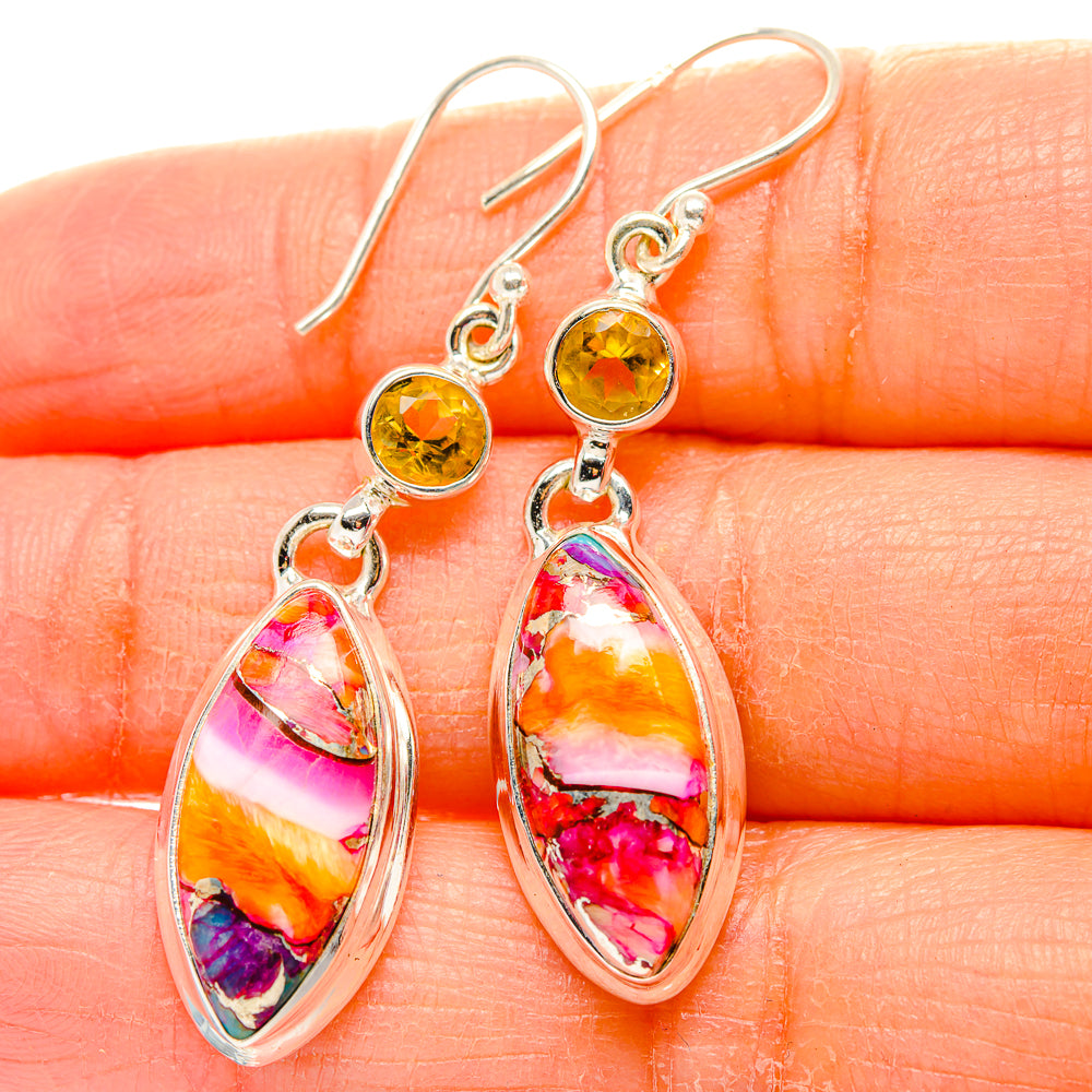 Kingman Pink Dahlia Turquoise, Citrine Earrings handcrafted by Anasilvercos - EARR430366