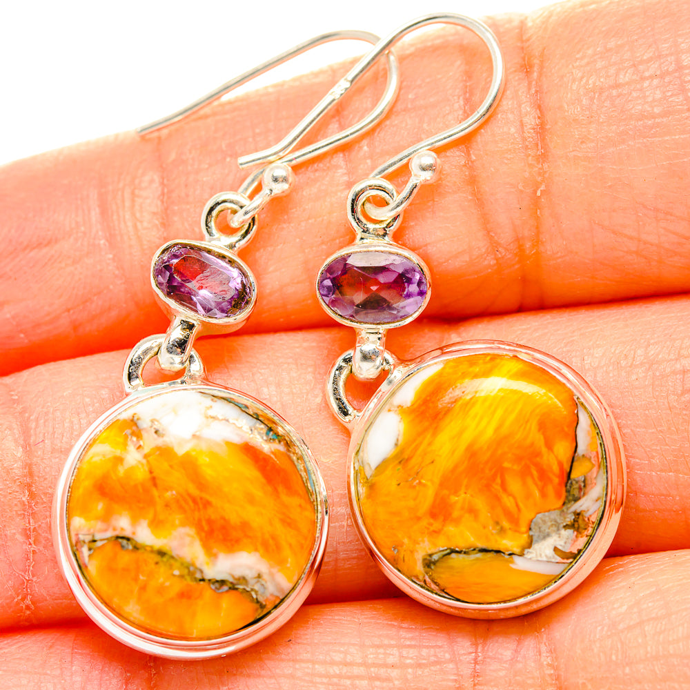 Spiny Oyster Turquoise, Amethyst Earrings handcrafted by Anasilvercos - EARR430367