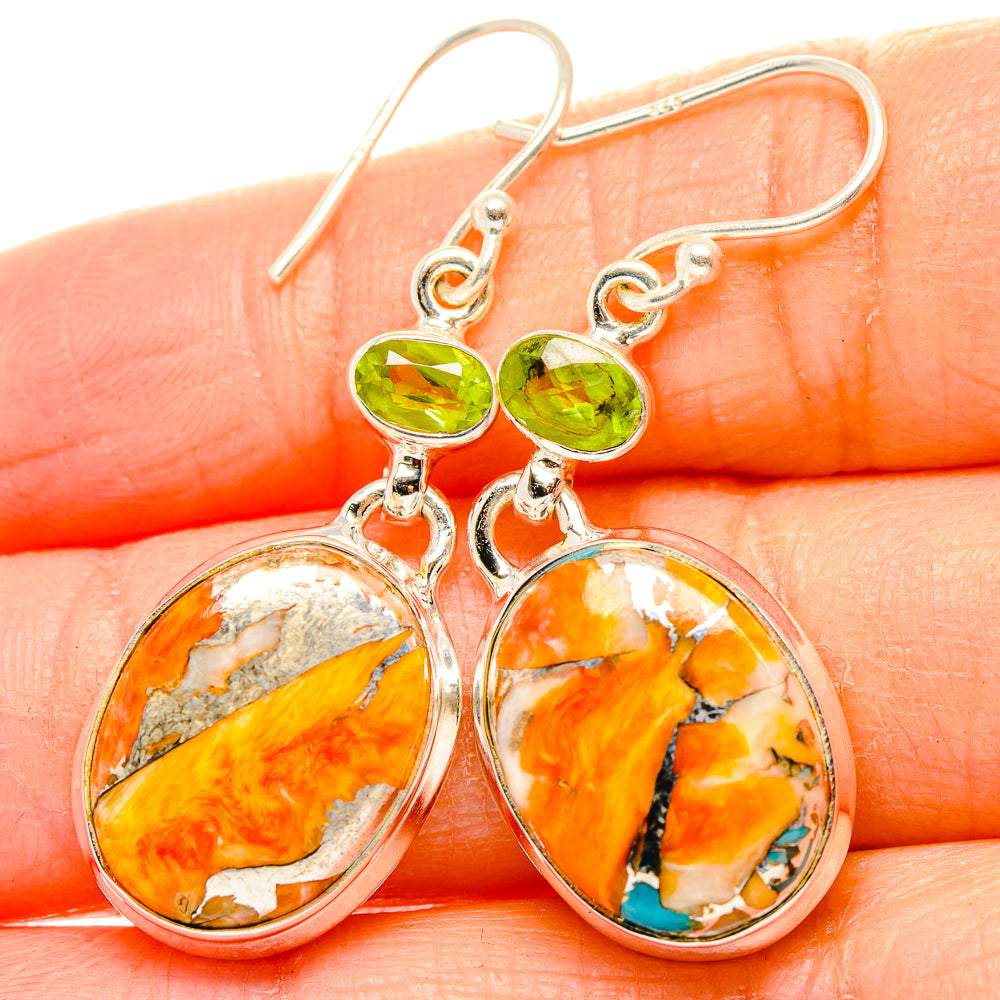 Spiny Oyster Turquoise, Peridot Earrings handcrafted by Anasilvercos - EARR430370