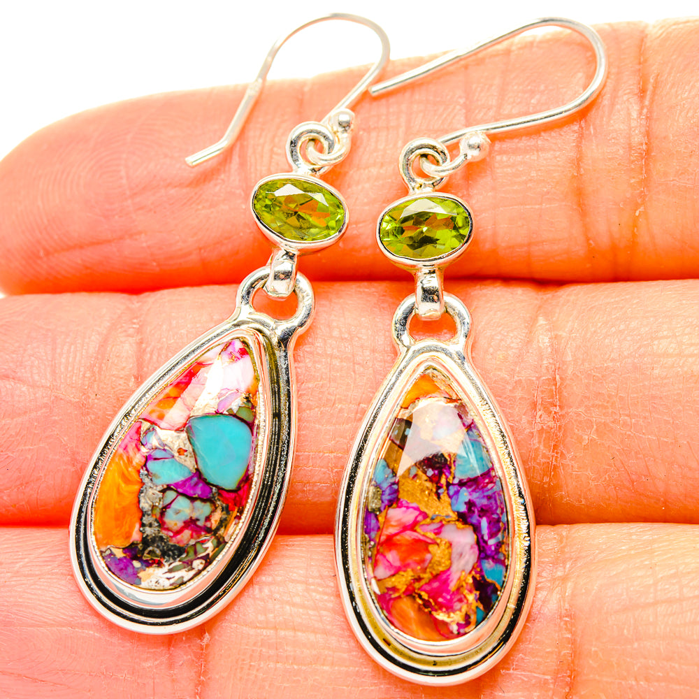Kingman Pink Dahlia Turquoise, Peridot Earrings handcrafted by Anasilvercos - EARR430372