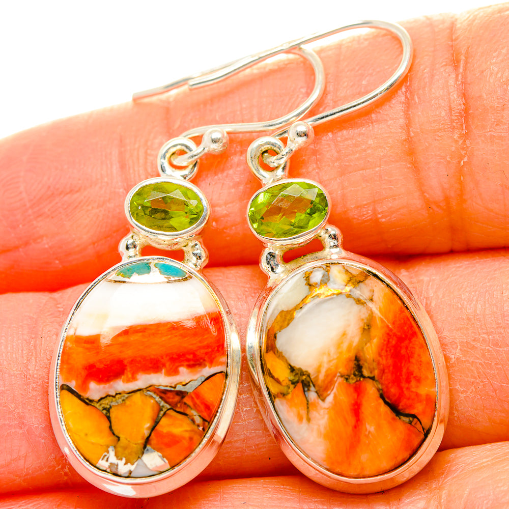 Spiny Oyster Turquoise, Peridot Earrings handcrafted by Anasilvercos - EARR430375