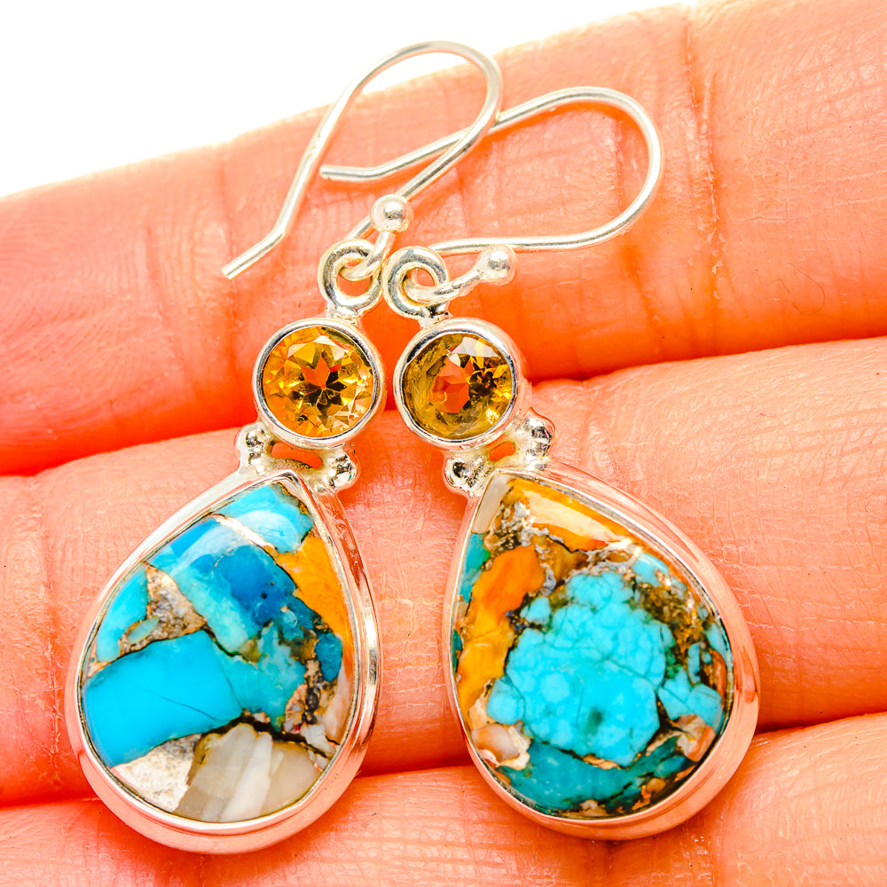 Spiny Oyster Turquoise, Citrine Earrings handcrafted by Anasilvercos - EARR430376