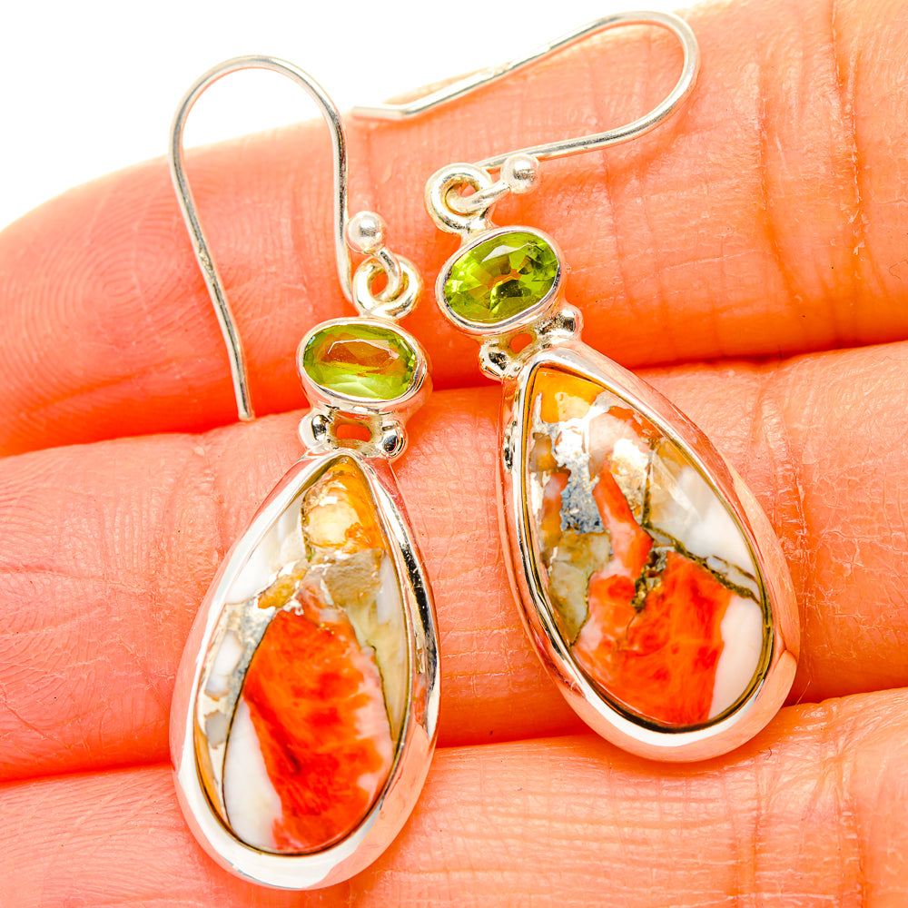 Spiny Oyster Turquoise, Peridot Earrings handcrafted by Anasilvercos - EARR430380