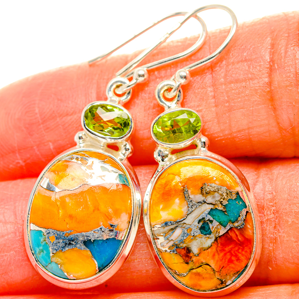 Spiny Oyster Turquoise, Peridot Earrings handcrafted by Anasilvercos - EARR430381