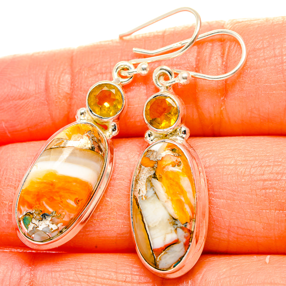 Spiny Oyster Turquoise, Citrine Earrings handcrafted by Anasilvercos - EARR430383