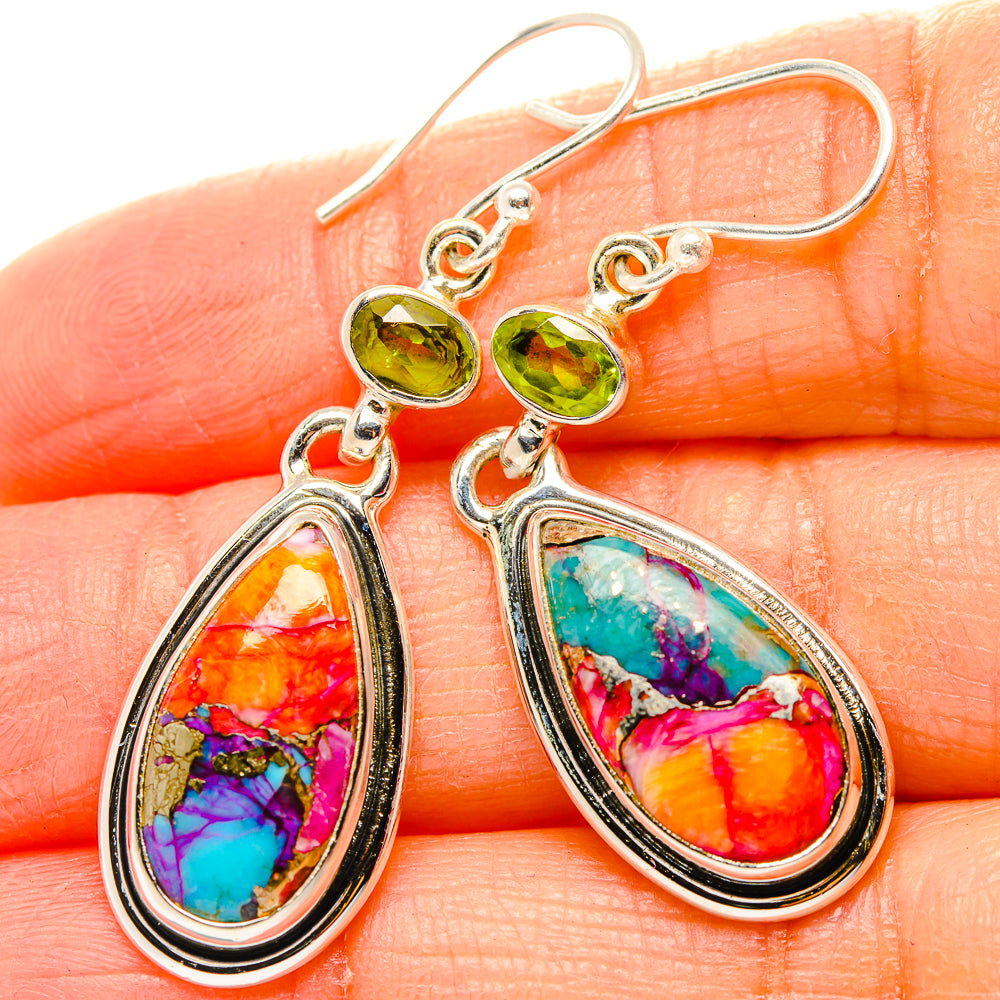Kingman Pink Dahlia Turquoise, Peridot Earrings handcrafted by Anasilvercos - EARR430386