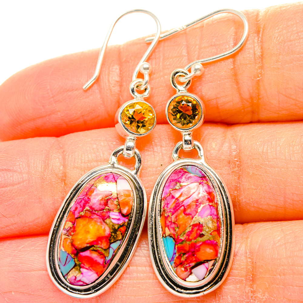 Kingman Pink Dahlia Turquoise, Citrine Earrings handcrafted by Anasilvercos - EARR430390