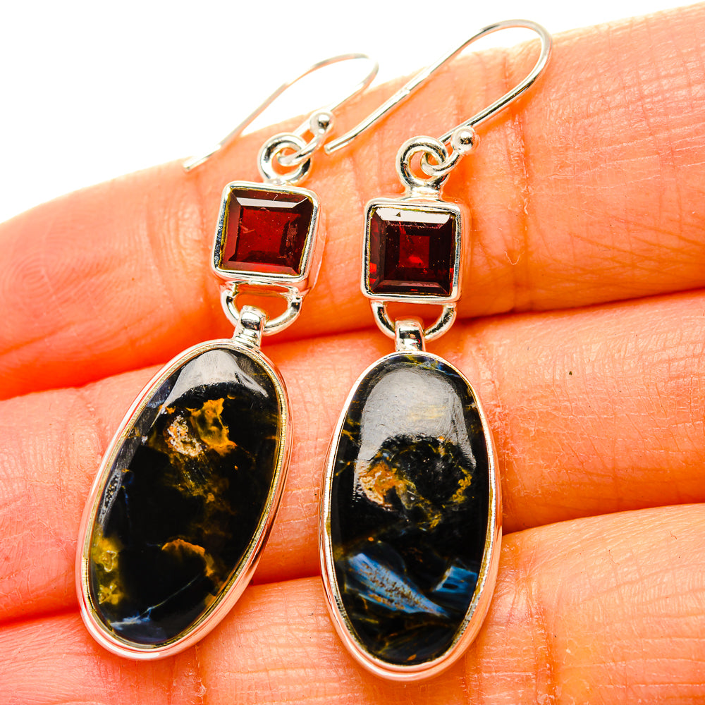 Pietersite, Garnet Earrings handcrafted by Anasilvercos - EARR430393