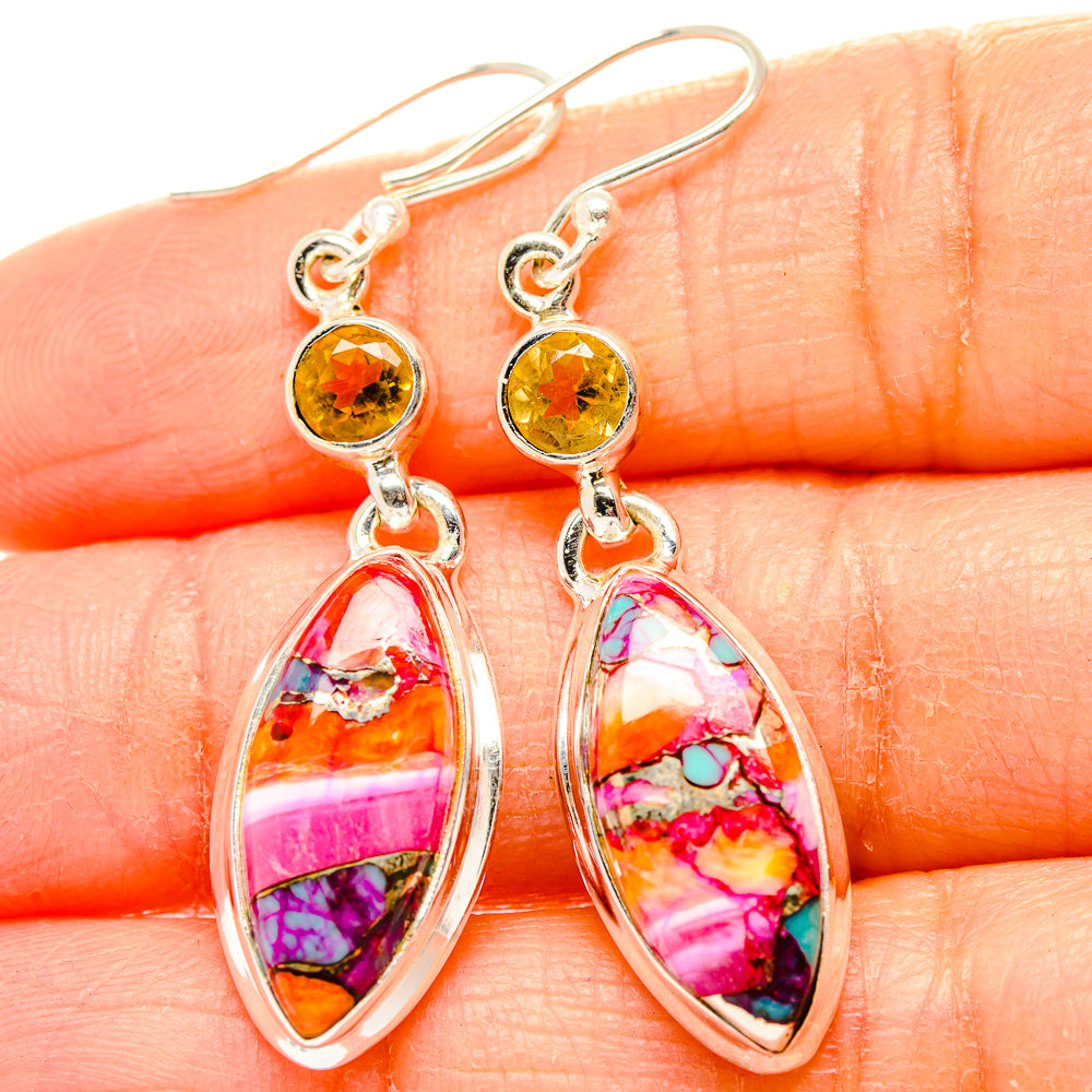 Kingman Pink Dahlia Turquoise, Citrine Earrings handcrafted by Anasilvercos - EARR430397