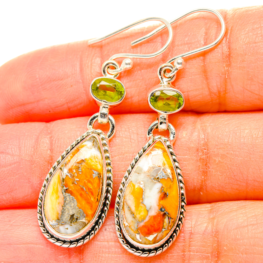 Spiny Oyster Turquoise, Peridot Earrings handcrafted by Anasilvercos - EARR430399