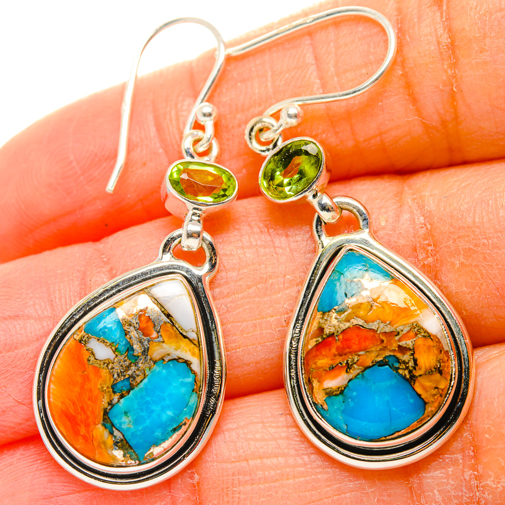 Spiny Oyster Turquoise, Peridot Earrings handcrafted by Anasilvercos - EARR430401