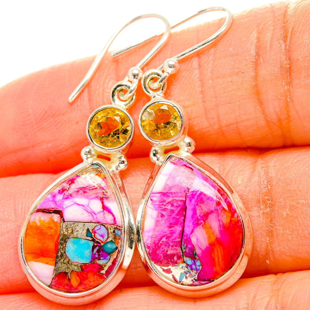 Kingman Pink Dahlia Turquoise, Citrine Earrings handcrafted by Anasilvercos - EARR430402